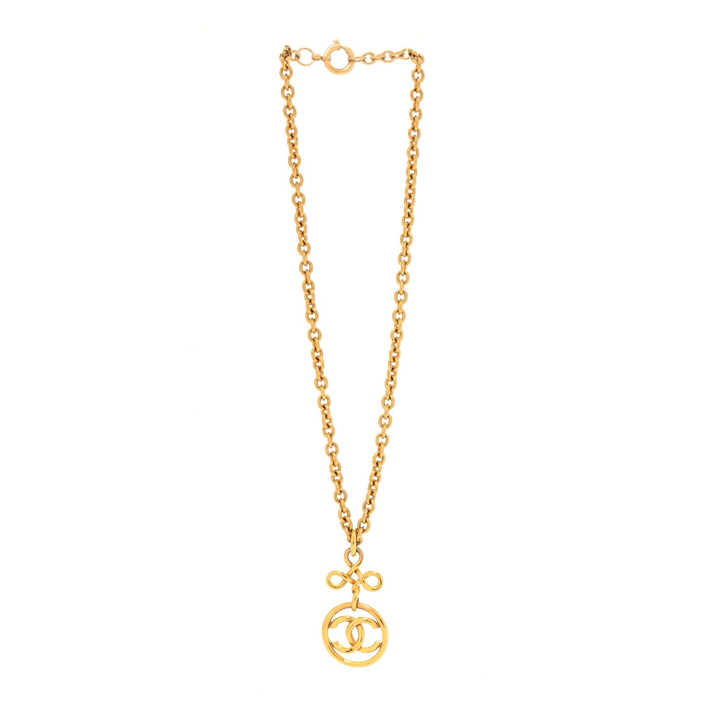 Metal CC Long Chain Pendant Necklace Gold