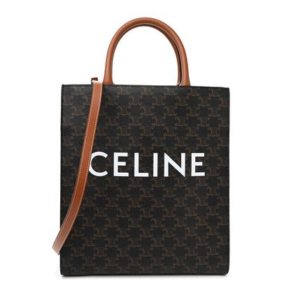 Celine Triomphe Canvas Calfskin Small Vertical Cabas Tan 1 of 10