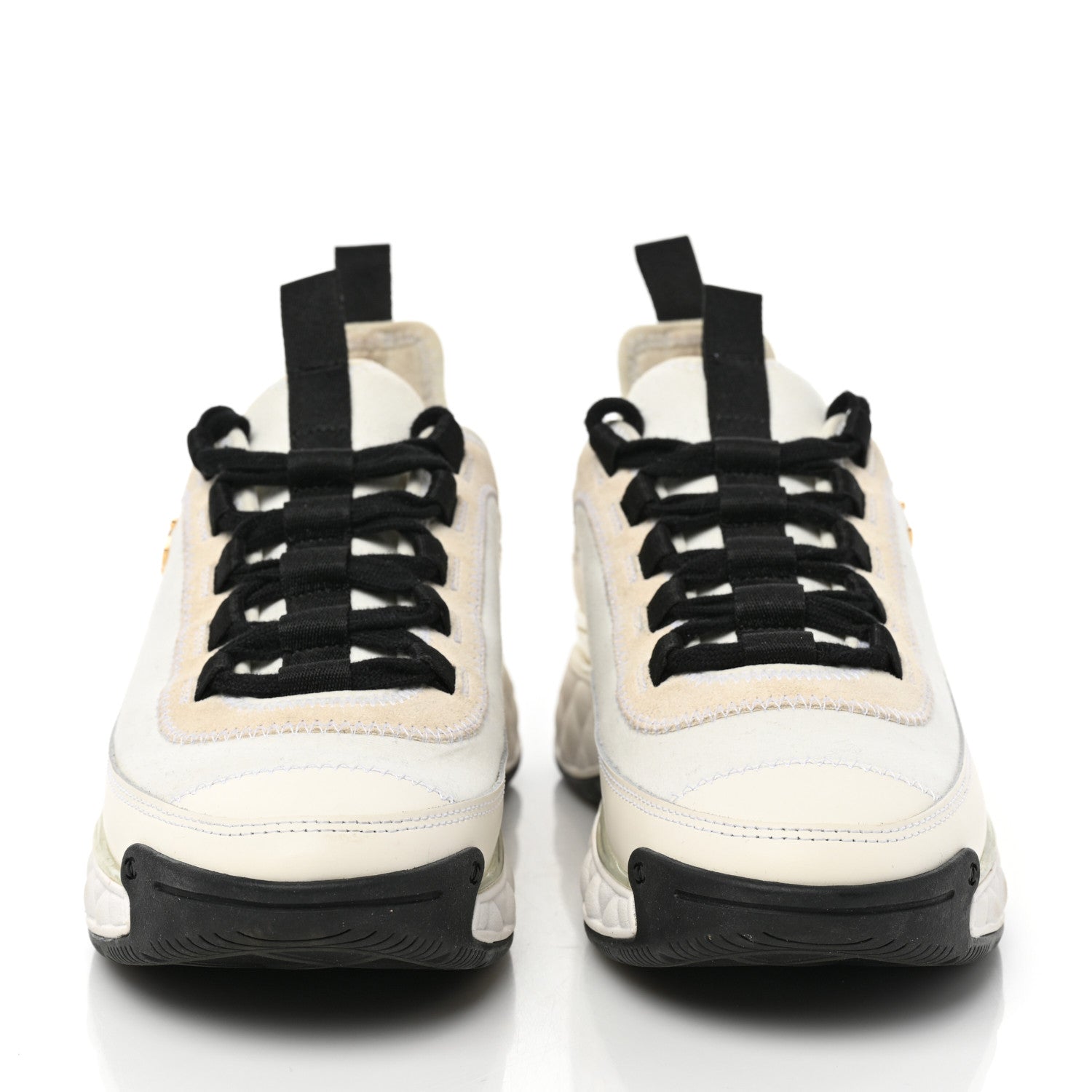 Chanel Velvet Calfskin Mixed Fibers CC Sneakers 38 Ivory Black 2 of 8