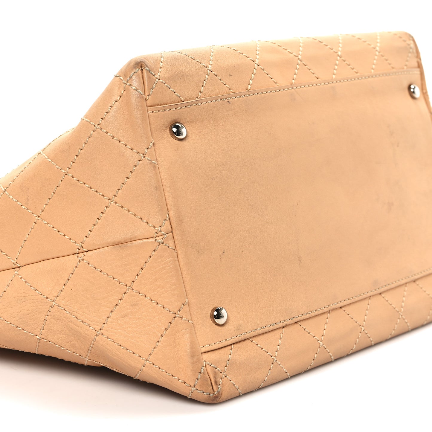 Calfskin Stitched Large Shopping Tote Beige