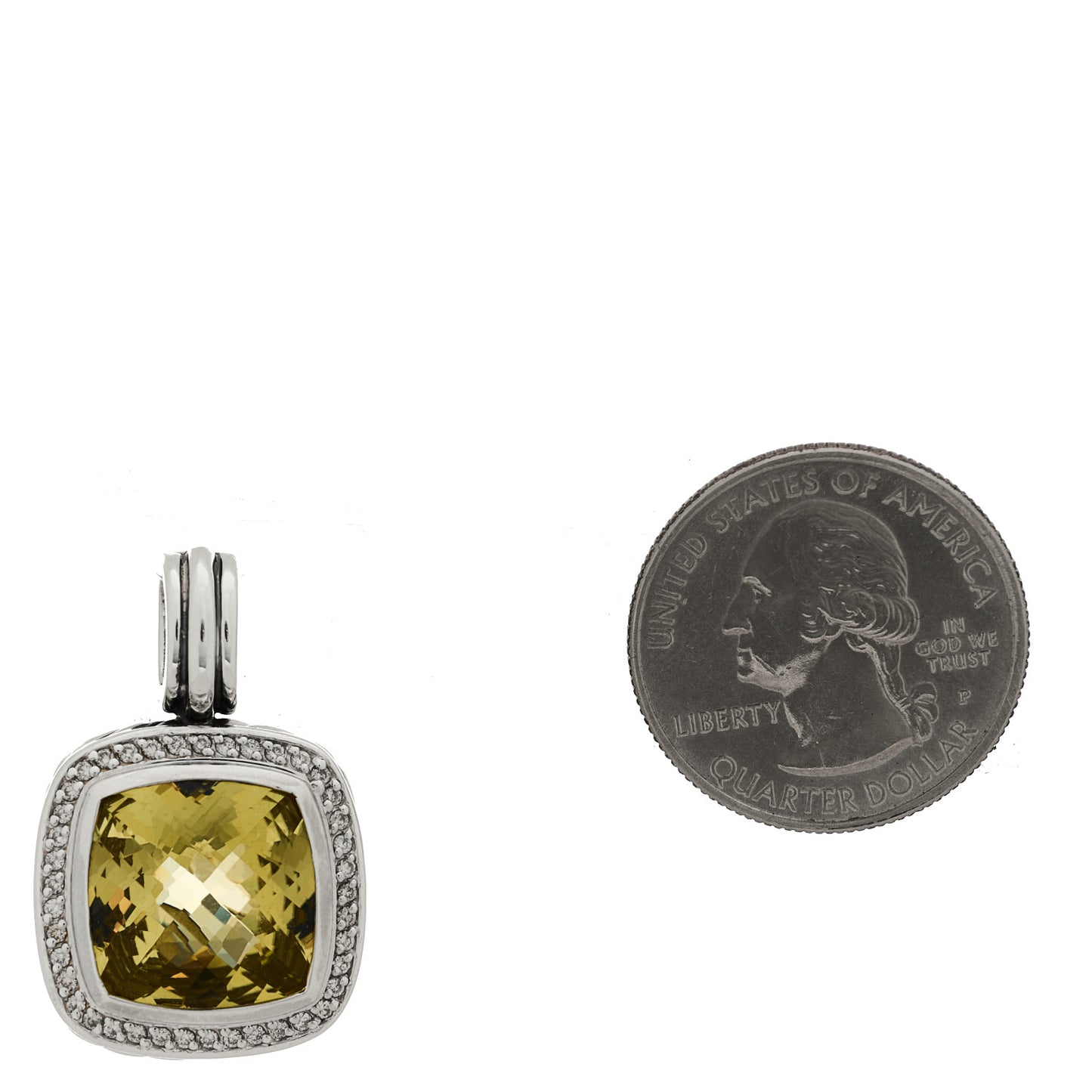 Sterling Silver Diamond Lemon Citrine 14mm Albion Enhancer Pendant