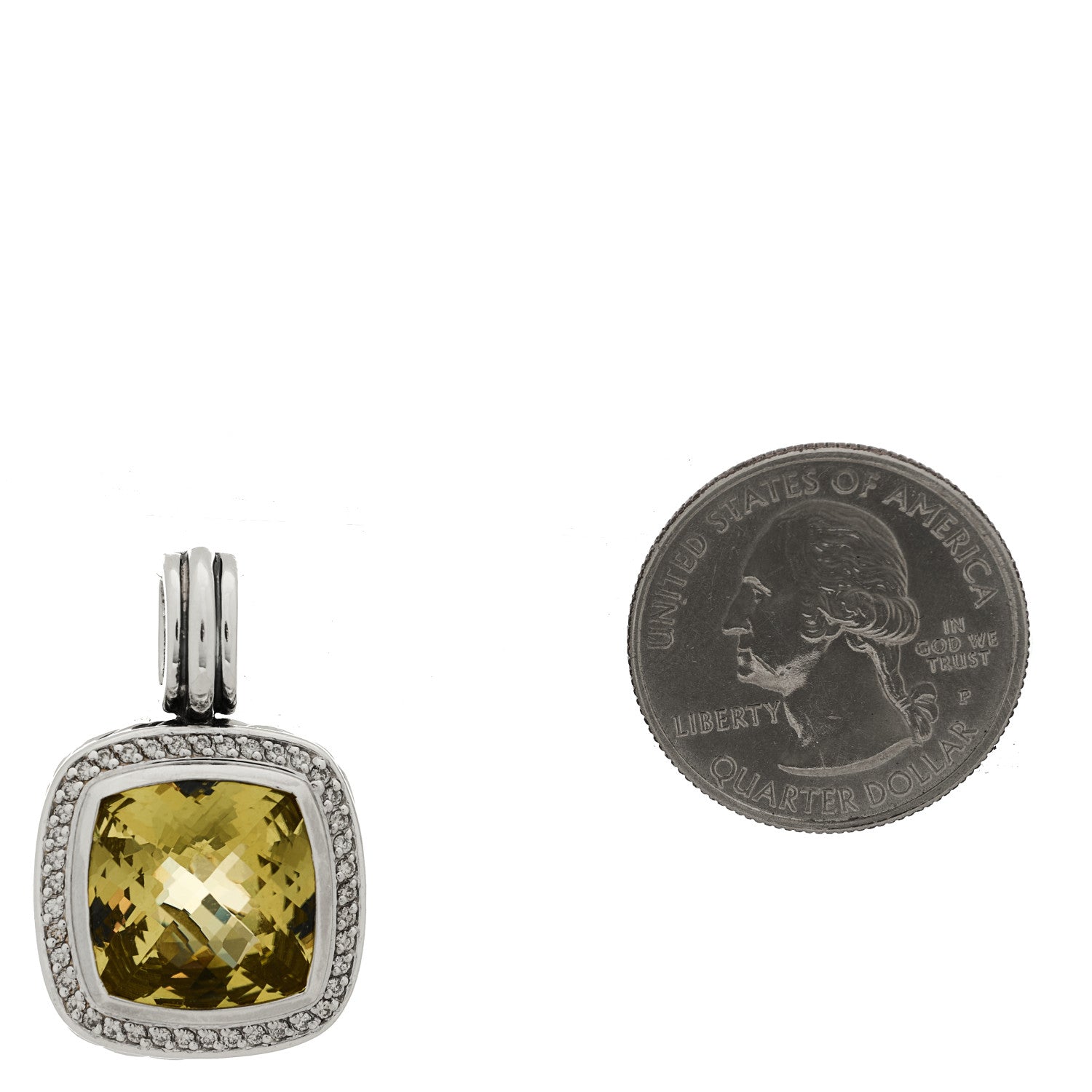 David Yurman Sterling Silver Diamond Lemon Citrine 14mm Albion Enhancer Pendant 2 of 4