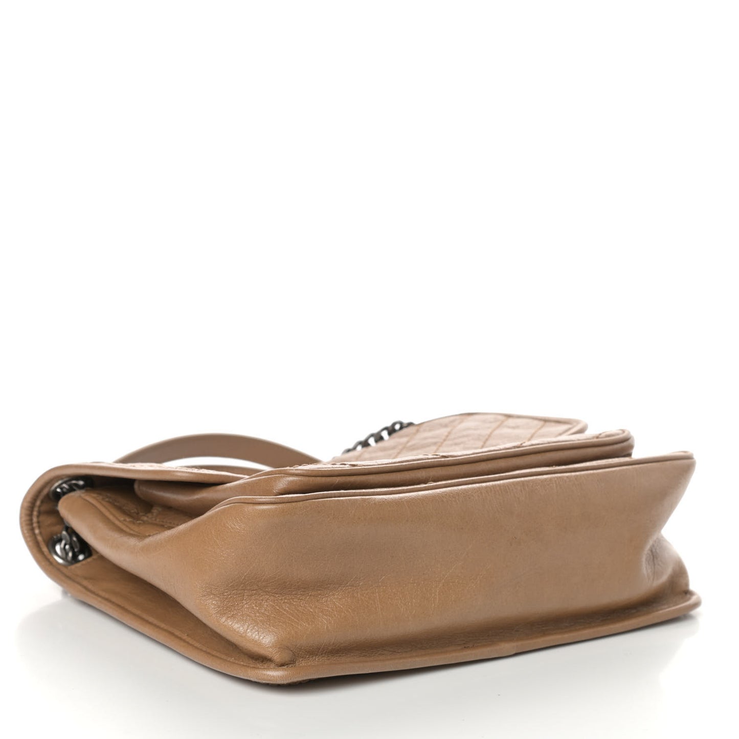 Crinkled Calfskin Matelasse Monogram Medium Niki Chain Satchel Natural Tan