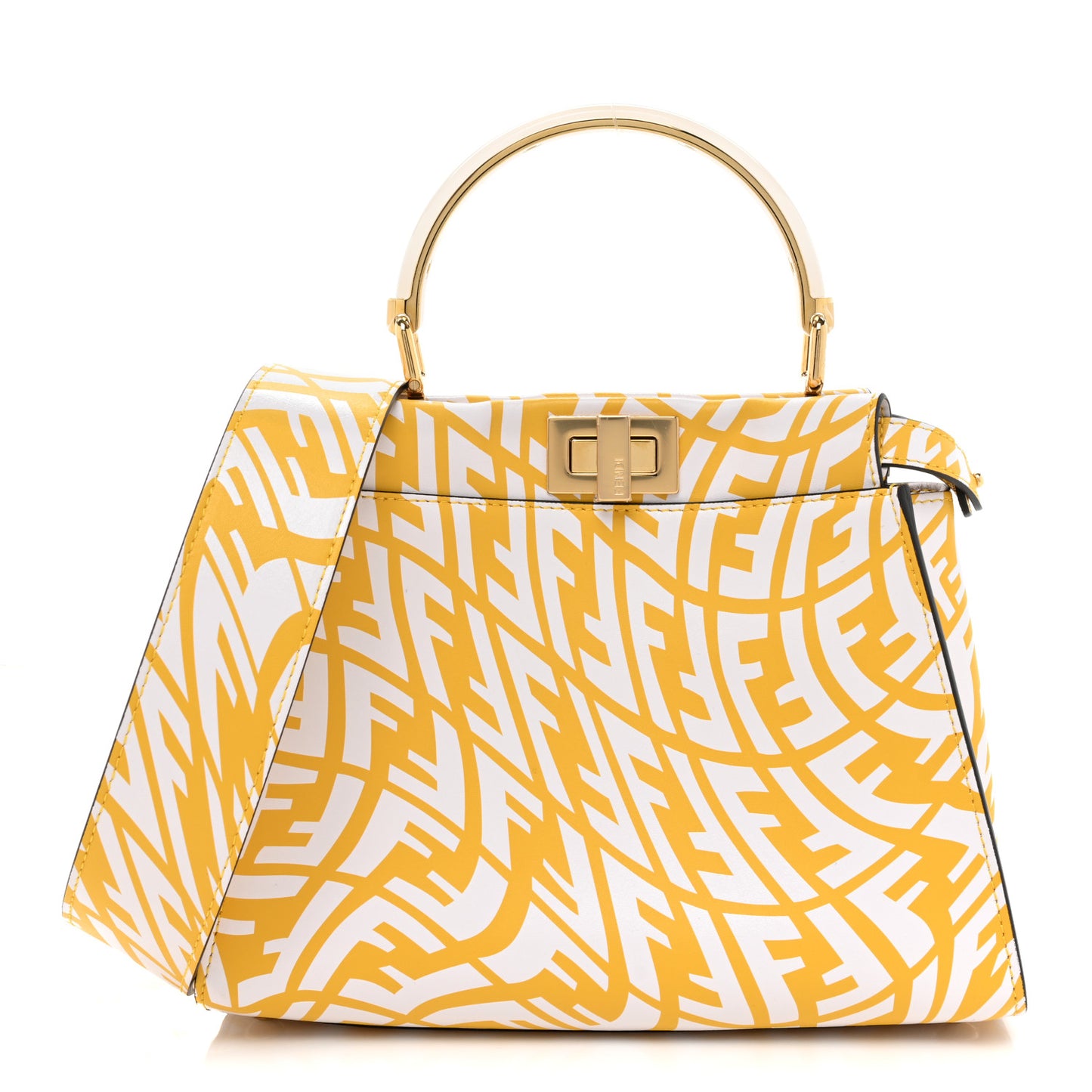 X SARAH COLEMAN Vitello Liberty Shiny Nappa Plexiglass FF Vertigo Mini Peekaboo Iconic Satchel Mimosa White