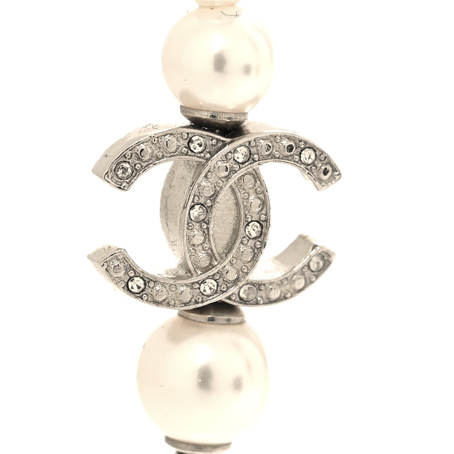 Chanel Crystal Pearl CC Star Drop Earrings Silver 5 of 6