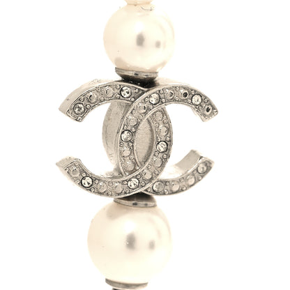 Chanel Crystal Pearl CC Star Drop Earrings Silver 5 of 6