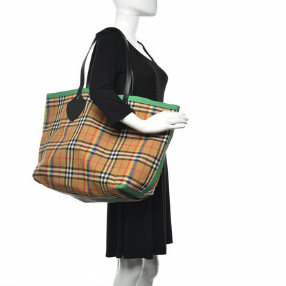 Burberry Vintage Rainbow Check Extra Large The Giant Reversible Tote Antique Yellow 2 of 17