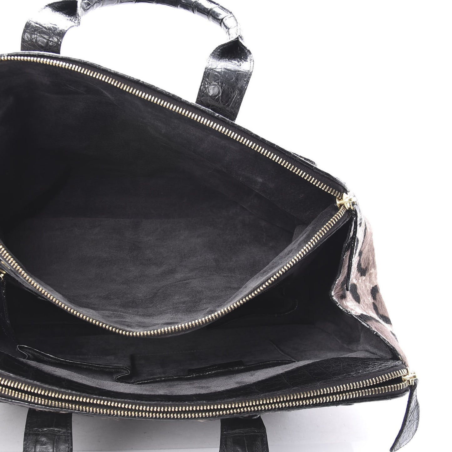 Crocodile Calf Hair Leopard Print Satchel Black
