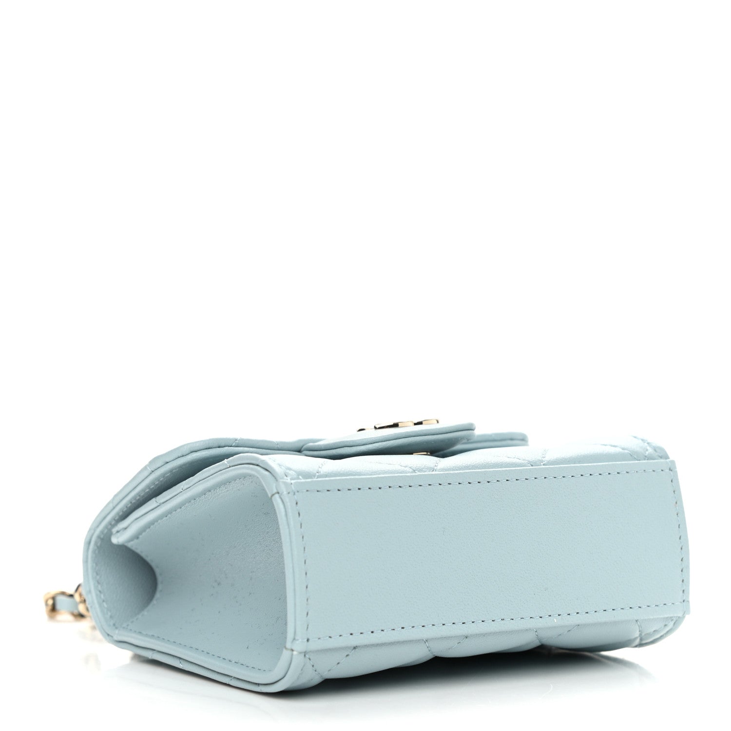Chanel Lambskin Quilted Top Handle Flap Clutch With Chain Light Blue 3 of 10