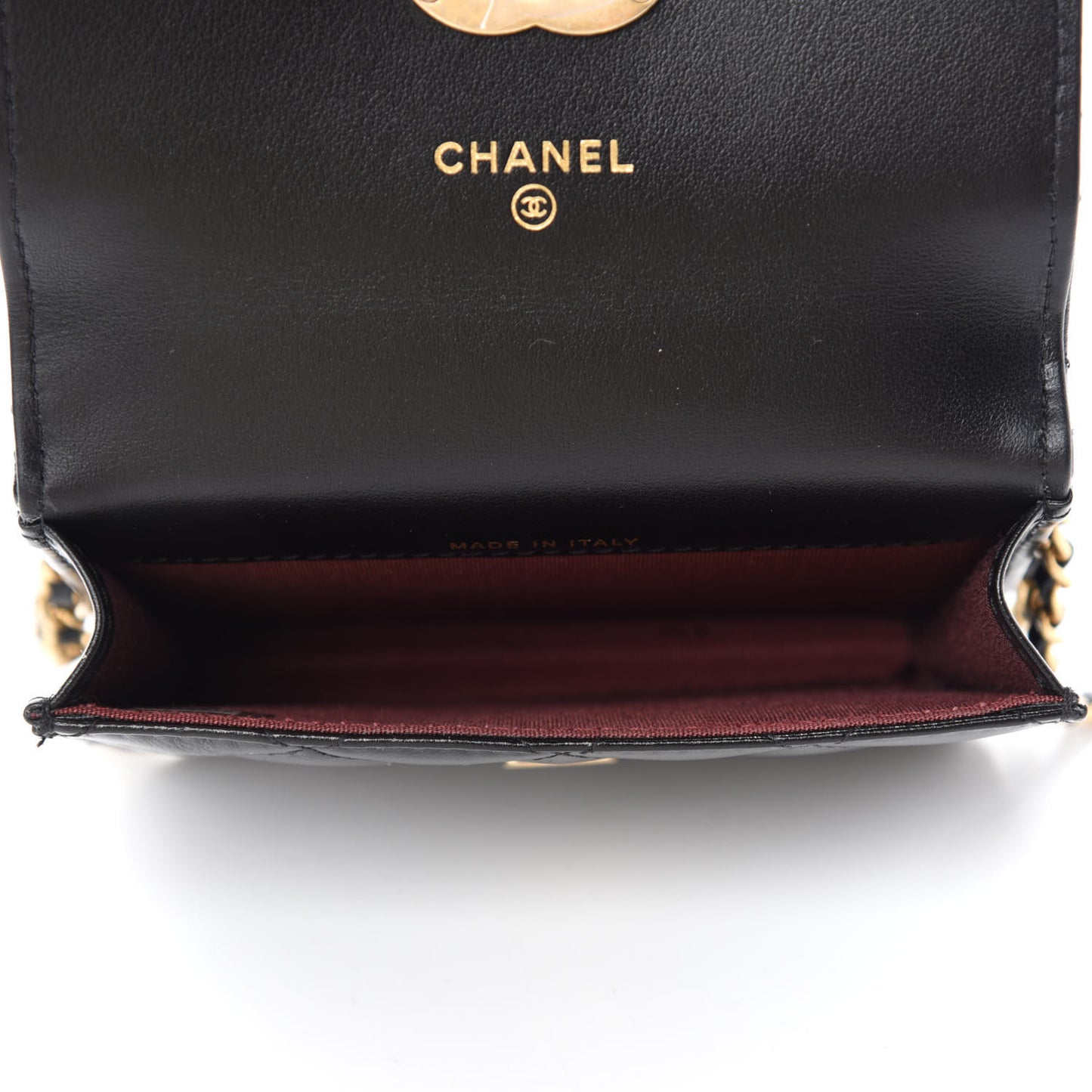 Calfskin Quilted Perfect Fit Coin Purse With Chain Black