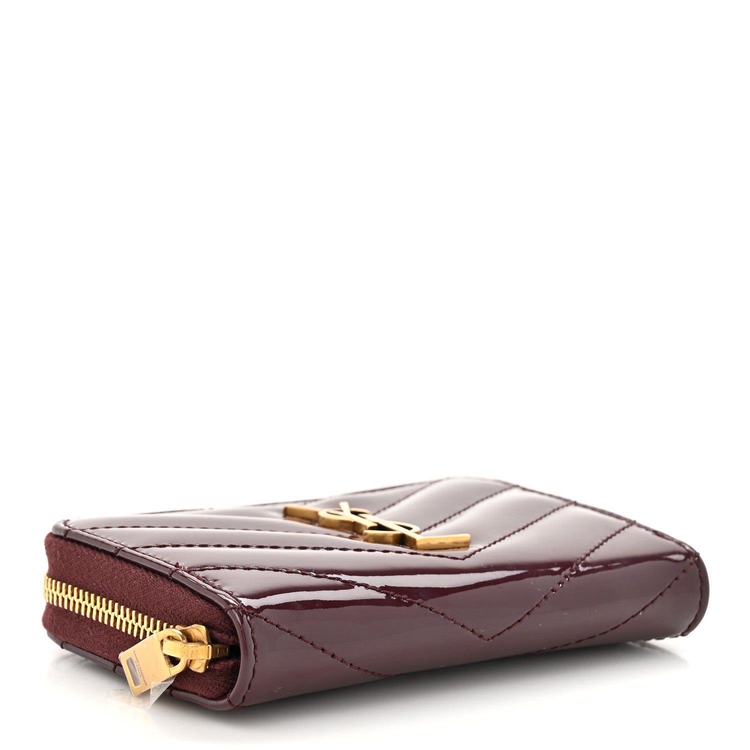 Saint Laurent Patent Matelasse Chevron Monogram Cassandre Compact Zip Around Card Wallet Dark Red Wine 4 of 8