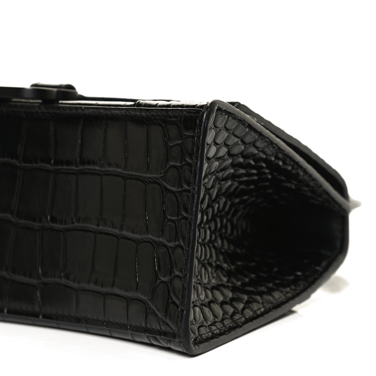 Balenciaga Shiny Calfskin Monochrome Crocodile Embossed Small Hourglass Top Handle Bag Black 11 of 11