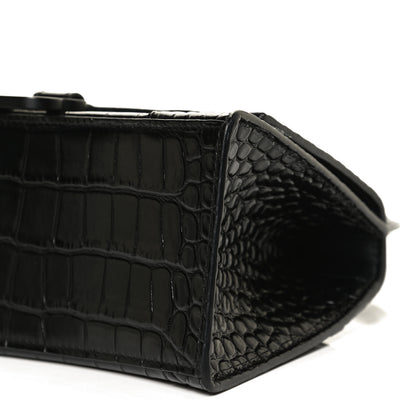 Balenciaga Shiny Calfskin Monochrome Crocodile Embossed Small Hourglass Top Handle Bag Black 11 of 11