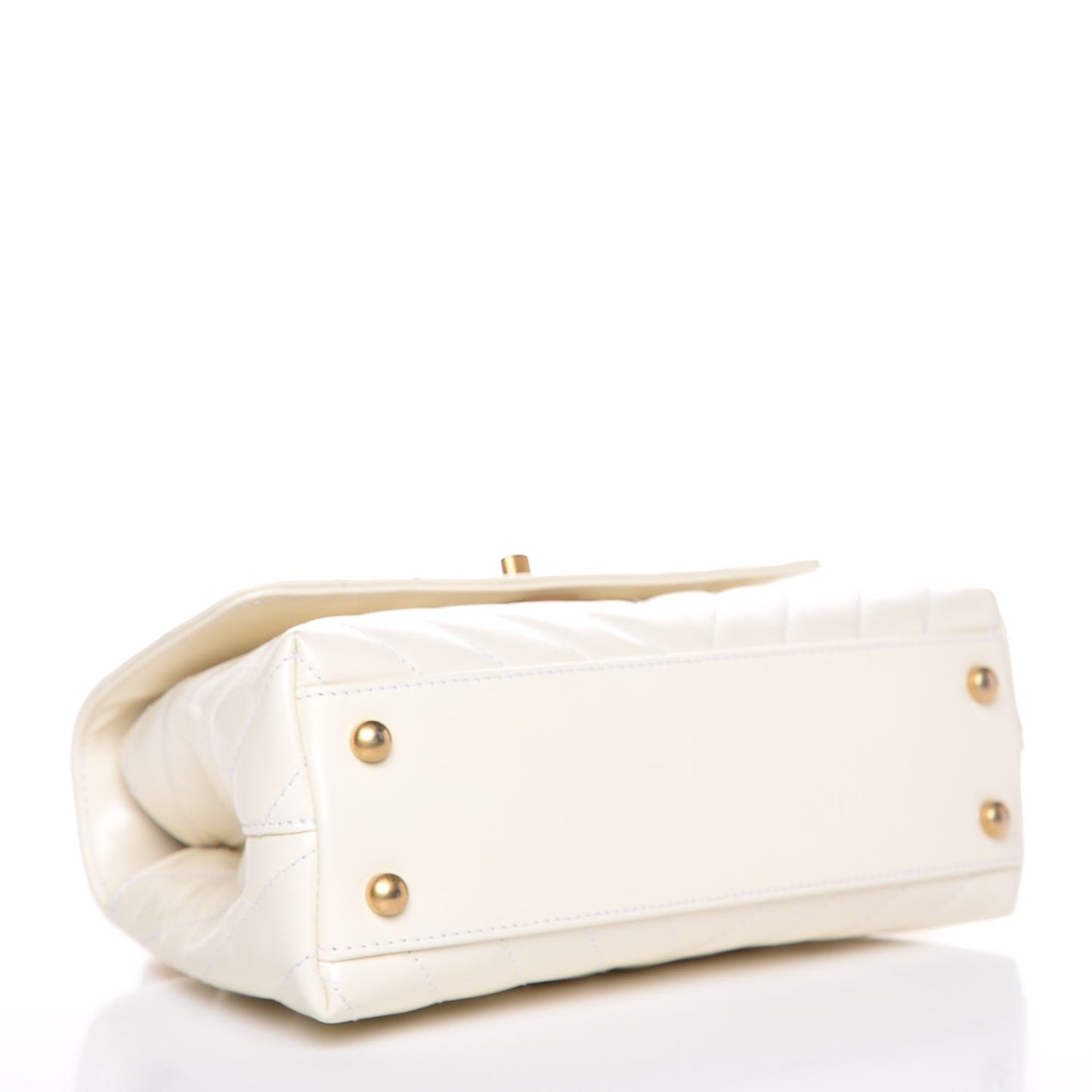 Calfskin Lizard Chevron Quilted Mini Coco Handle Flap White