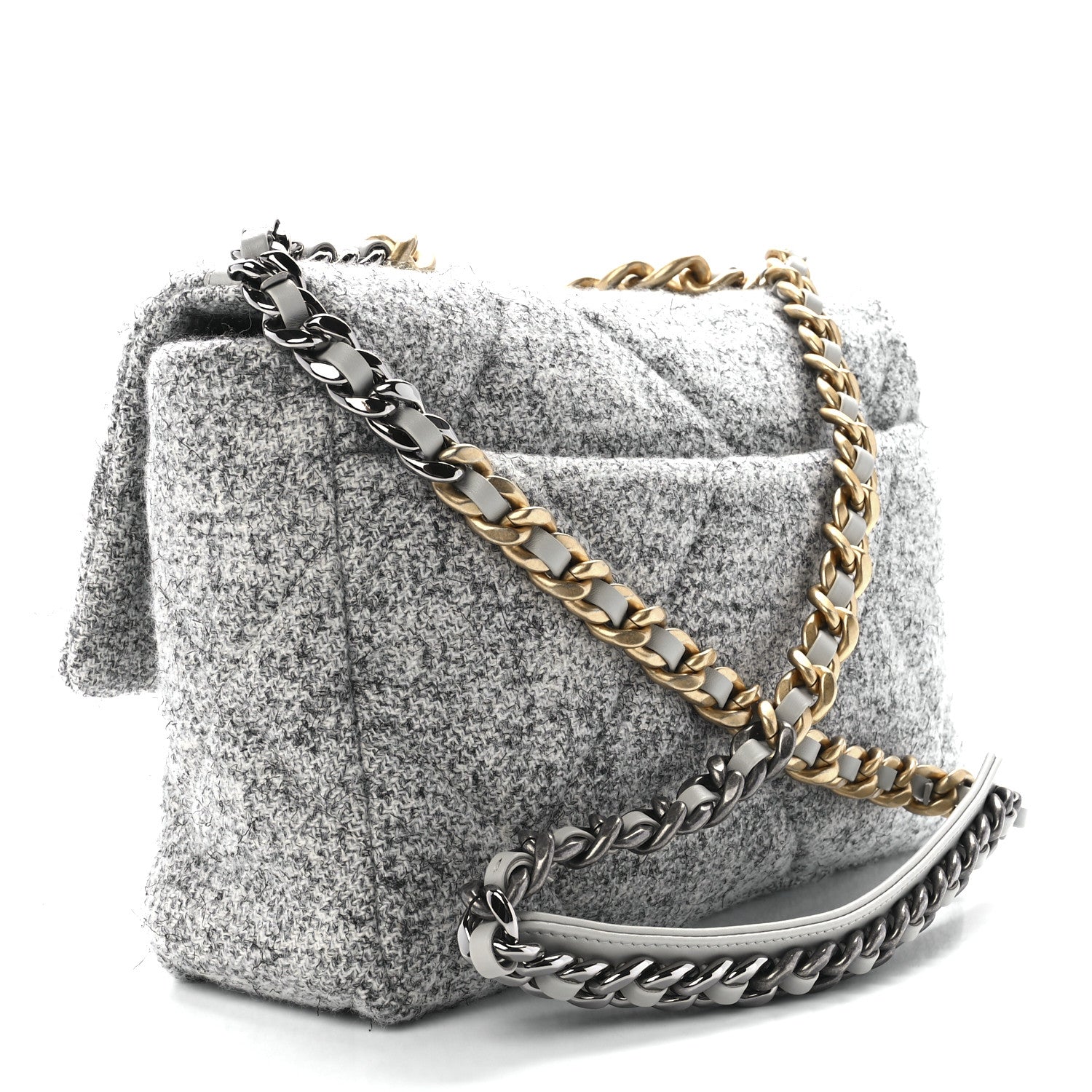 Chanel Tweed Quilted Large Chanel 19 Flap Grey 3 of 12