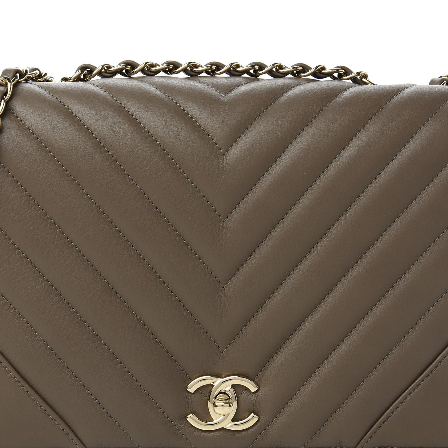 Calfskin Chevron Quilted Medium Statement Flap Khaki