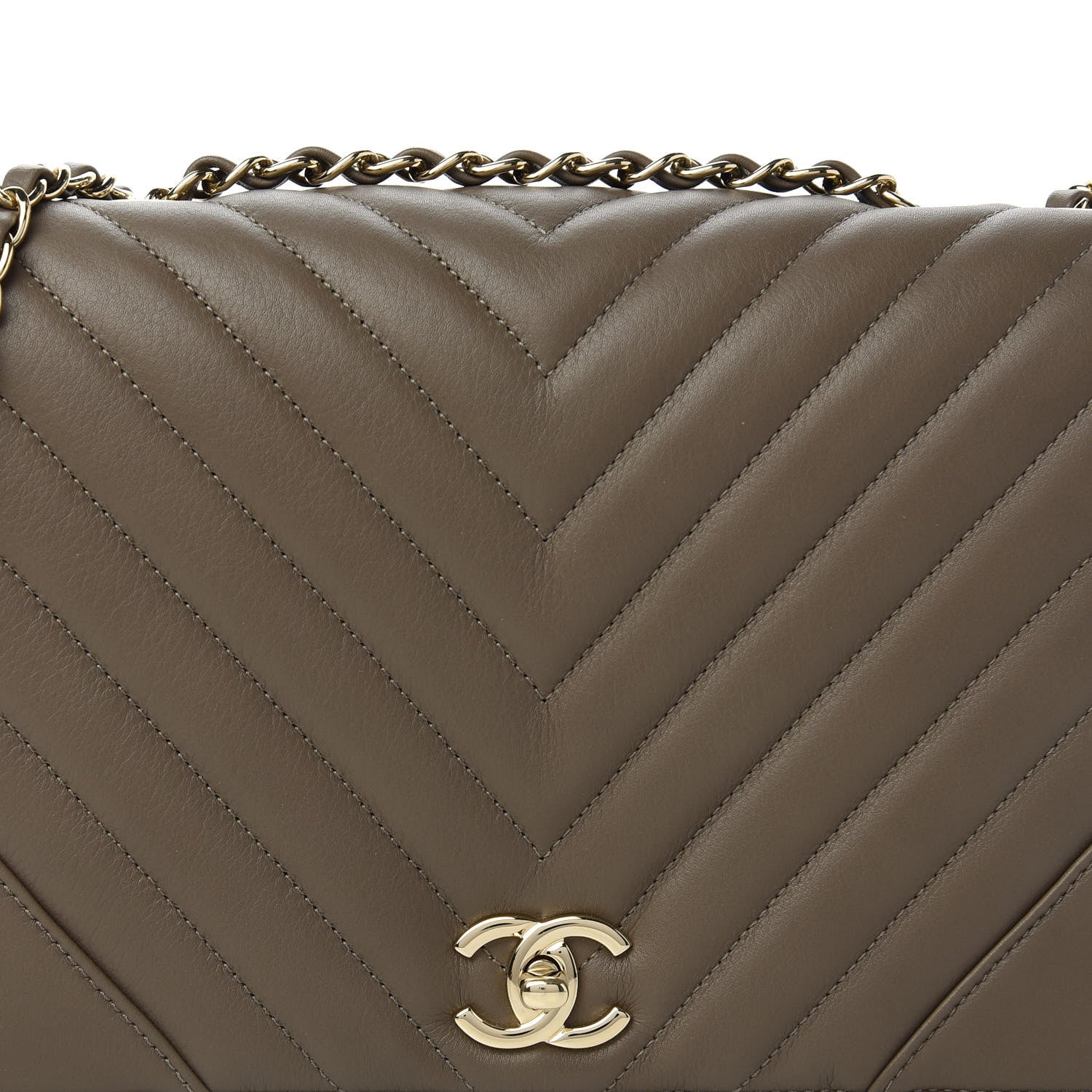 Chanel Calfskin Chevron Quilted Medium Statement Flap Khaki 11 of 11
