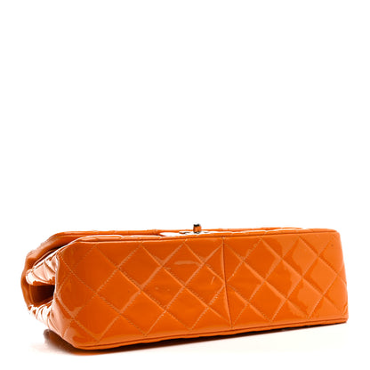 Chanel Patent Quilted Jumbo Double Flap Orange 4 of 12