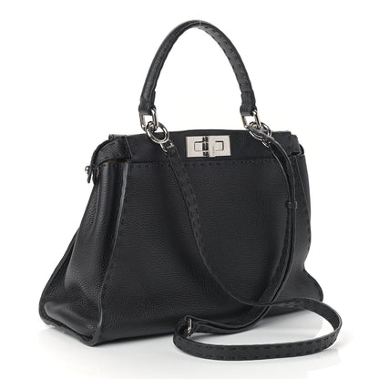 Fendi Cuoio Romano Selleria Bi-Color Medium Peekaboo Iconic Satchel Black Mou 3 of 9