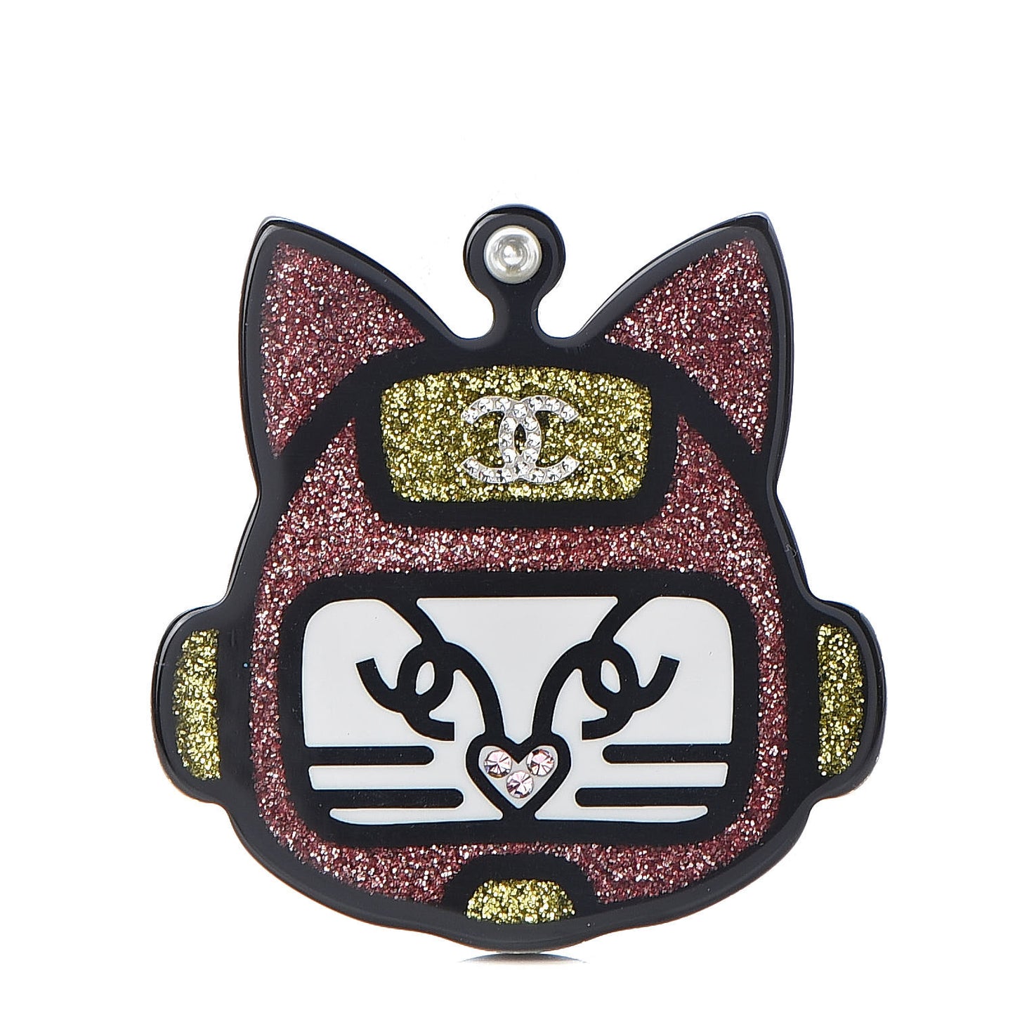 Resin Crystal Cat Emoji Brooch Black Pink Yellow