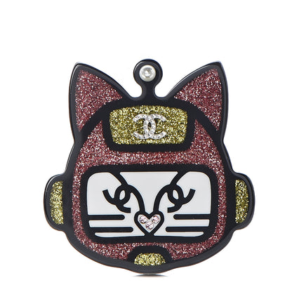 Chanel Resin Crystal Cat Emoji Brooch Black Pink Yellow 1 of 5