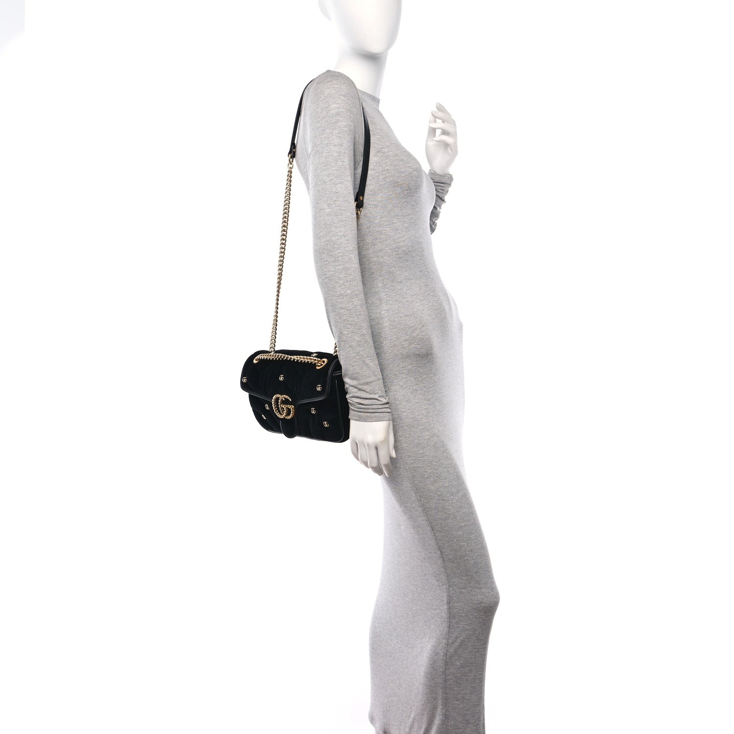 Gucci Velvet Matelasse Double G Studs Small Torchon GG Marmont Shoulder Bag Black 2 of 11