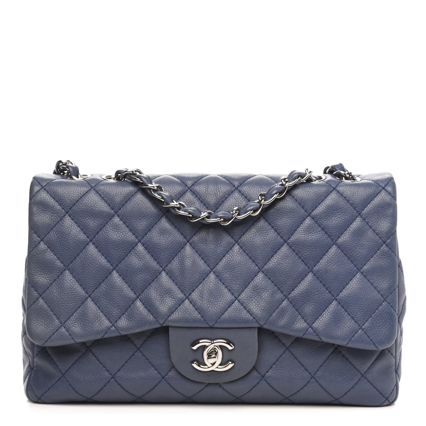Caviar Quilted Jumbo Single Flap Dark Blue