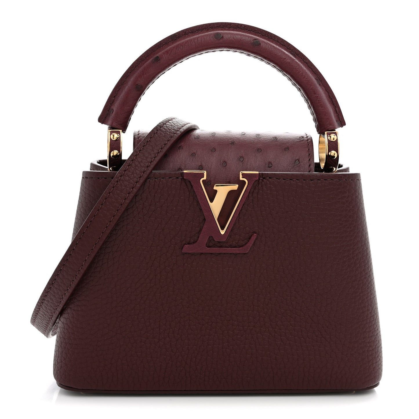 Taurillon Ostrich Mini Capucines Bordeaux