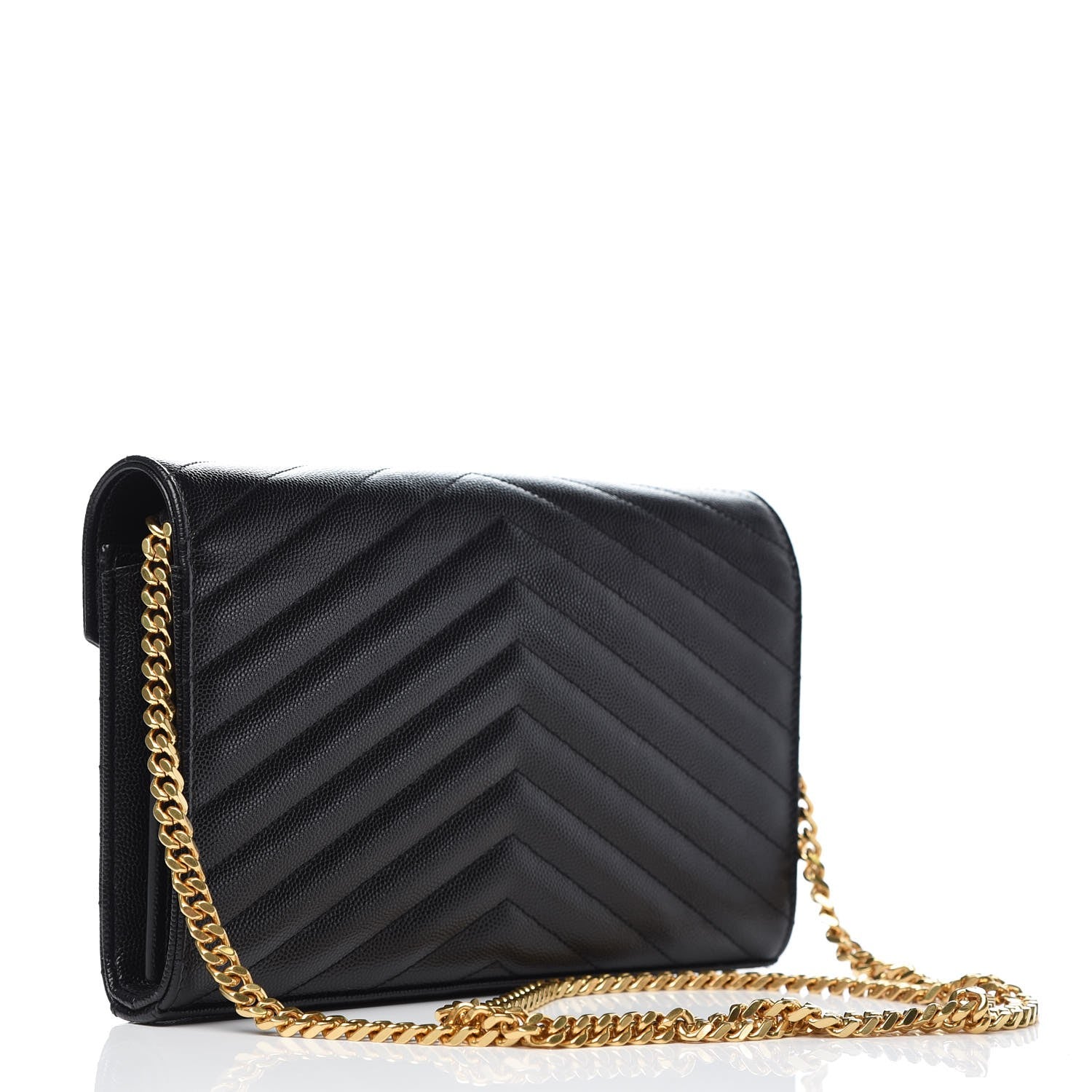 Saint Laurent Grain De Poudre Matelasse Chevron Monogram Chain Wallet Black 3 of 7