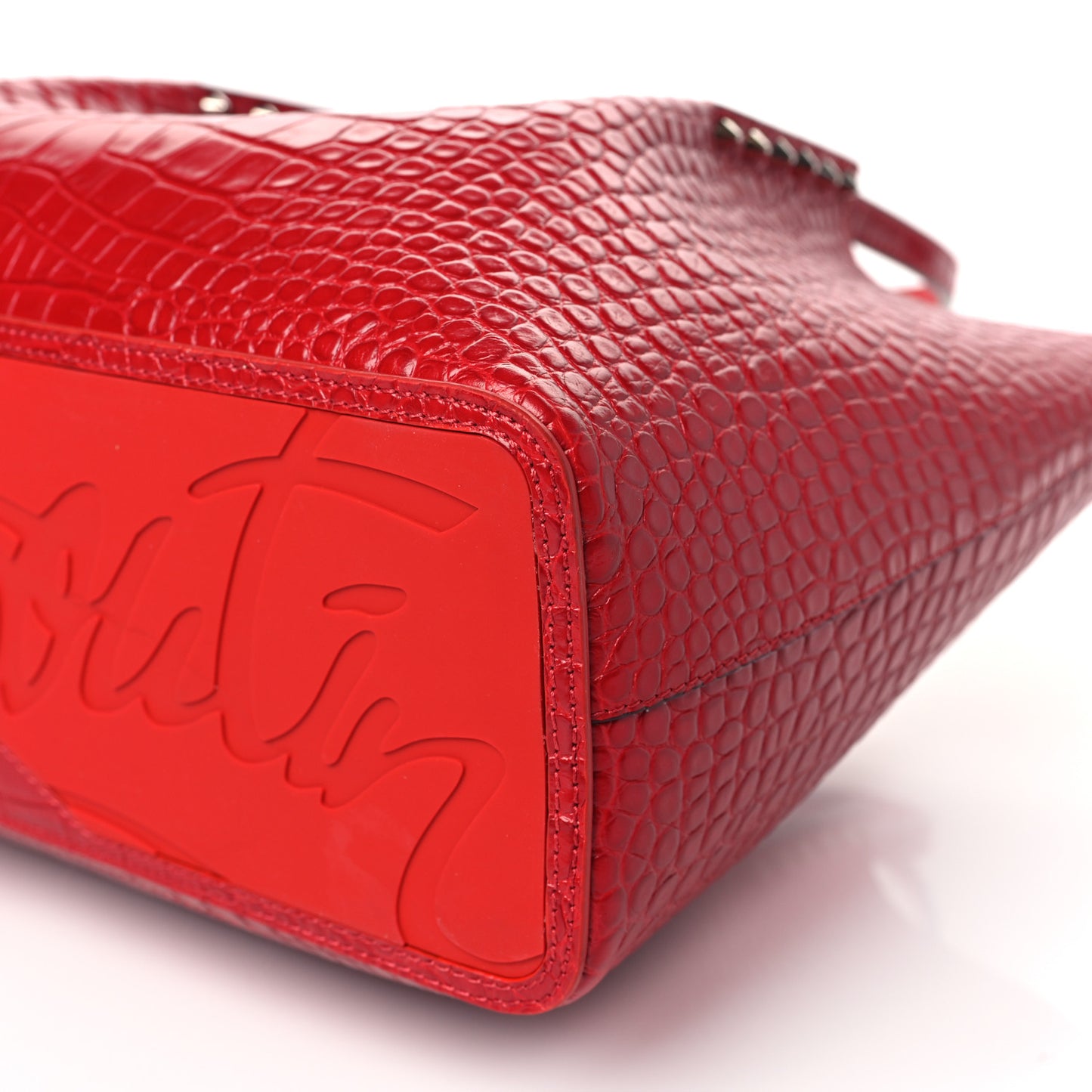 Crocodile Embossed Calfskin Spiked Small Cabarock Shopper Tote Red
