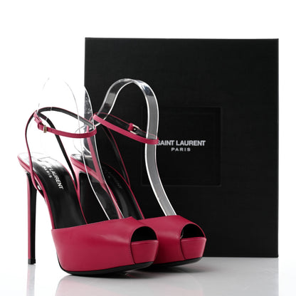 Saint Laurent Calfskin Tribute Lips Platform Sandals 38.5 Fuchsia 9 of 9