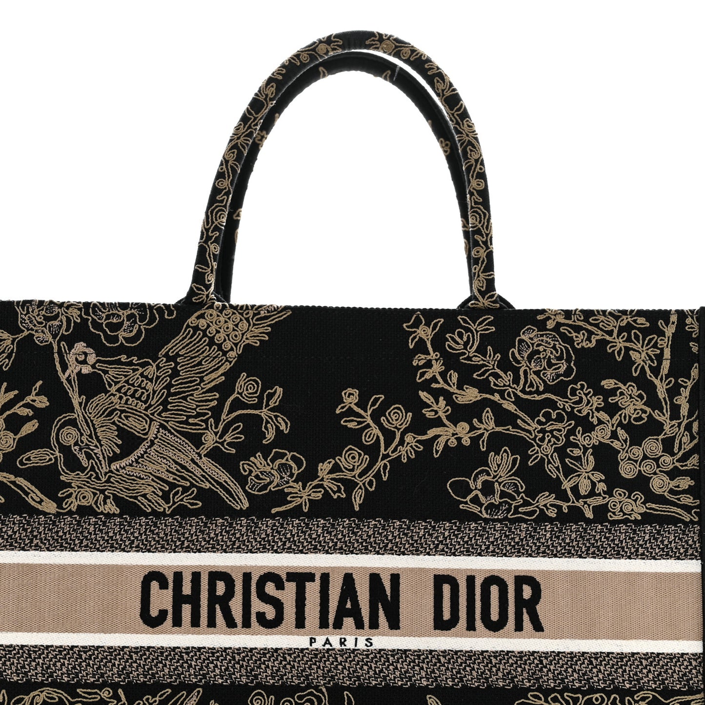 Canvas Embroidered Large Ornamental Cornely Book Tote Black Beige
