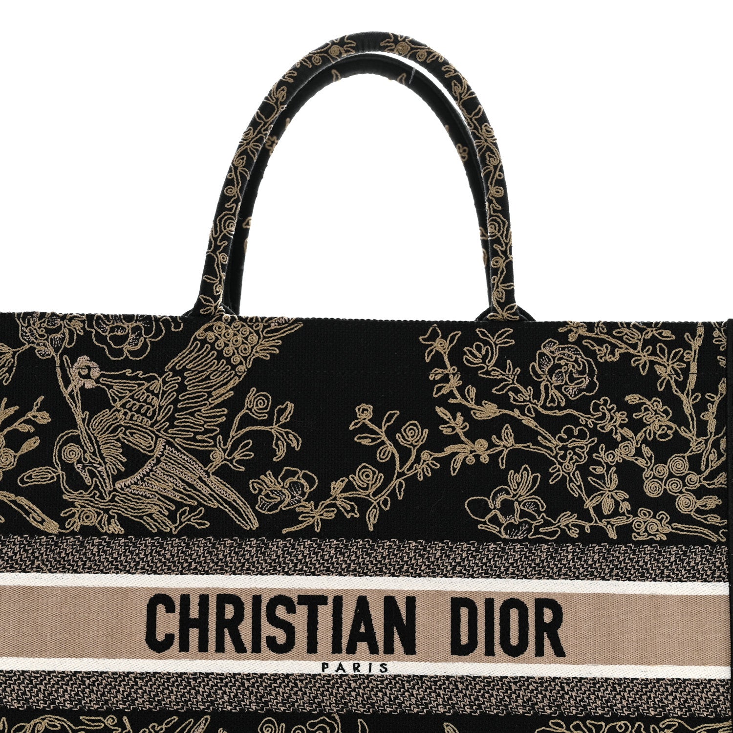 Christian Dior Canvas Embroidered Large Ornamental Cornely Book Tote Black Beige 8 of 11