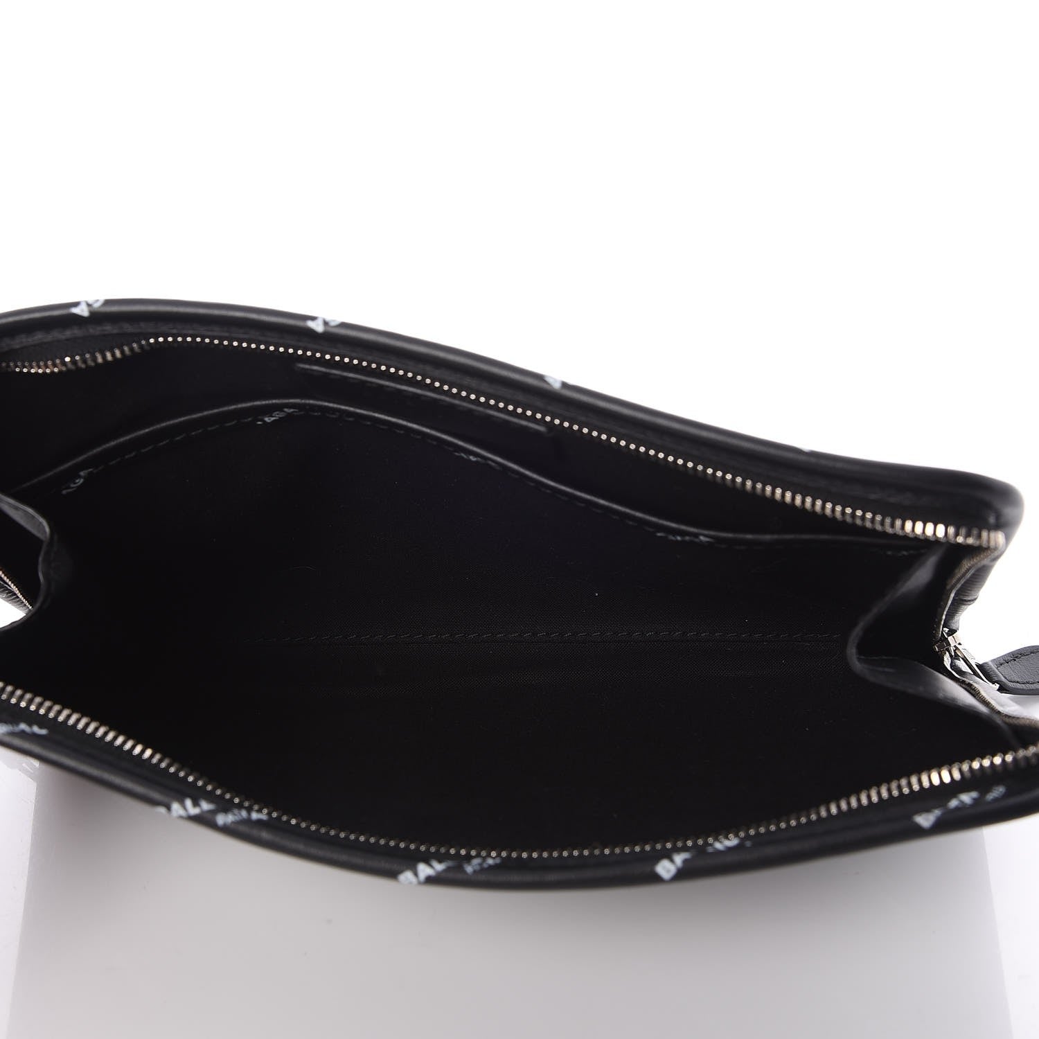 Balenciaga Calfskin Allover Logo Mini Bazar Pouch Black White 5 of 7