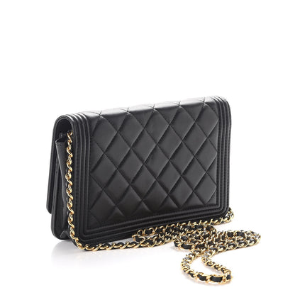 Chanel Lambskin Quilted Boy Wallet On Chain WOC Black 3 of 9