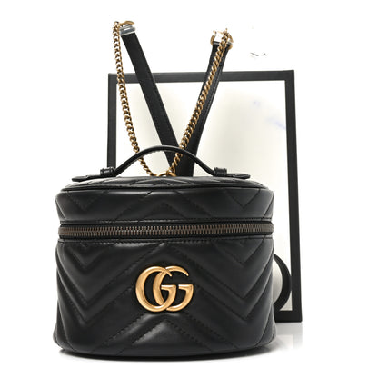 Gucci Calfskin Matelasse Chevron Mini GG Marmont Top Handle Bag Black 11 of 11