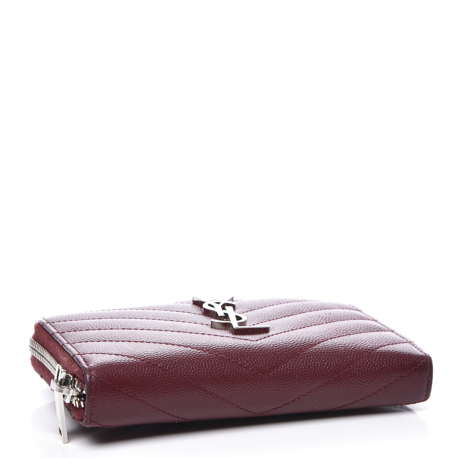 Saint Laurent Grain De Poudre Matelasse Chevron Monogram Zip Around Wallet Palissandre 3 of 8