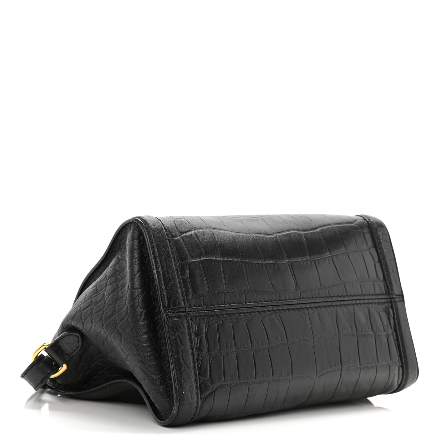 Calfskin Crocodile Embossed Small Skull Padlock Zip Around Tote Black