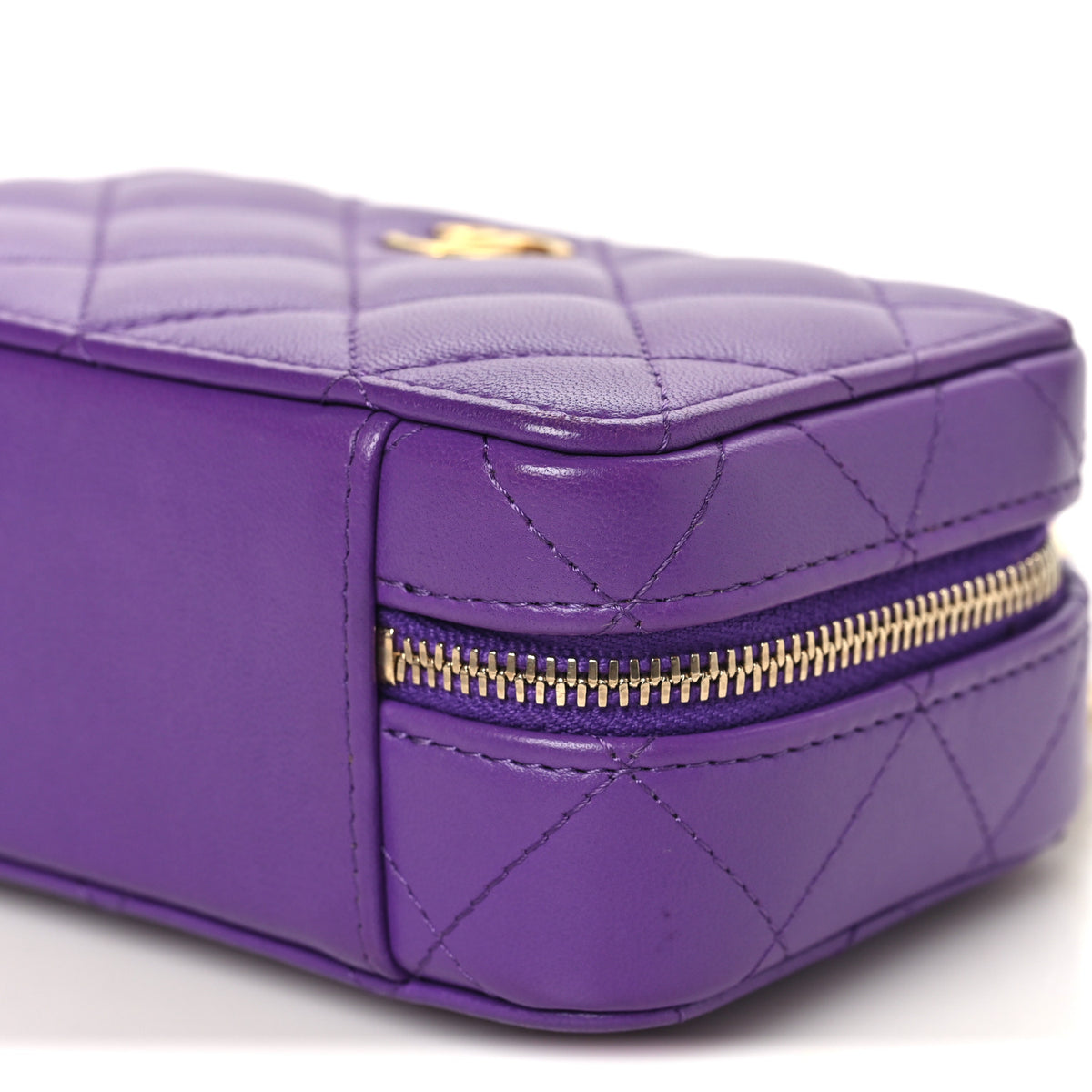 Lambskin Quilted Top Handle Mini Vanity Case Purple