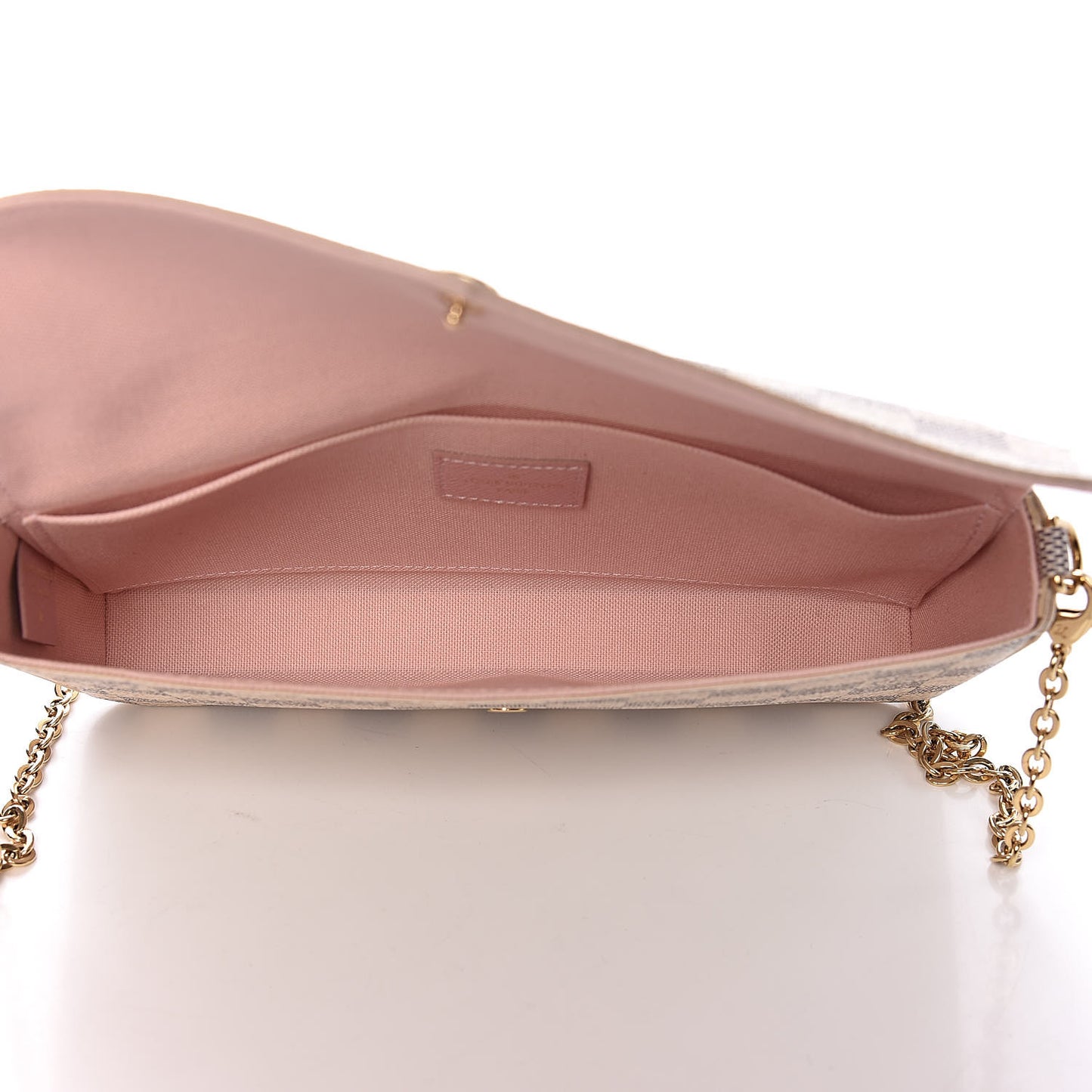 Damier Azur Pochette Felicie Chain Wallet Rose Ballerine