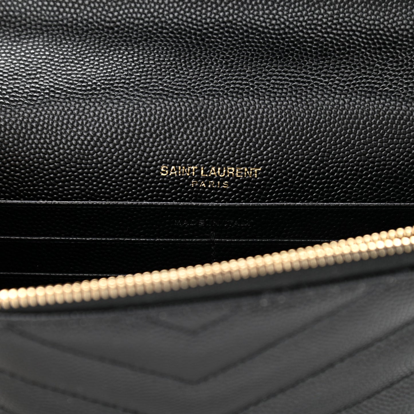 Grain De Poudre Matelasse Chevron Monogram Envelope Chain Wallet Black