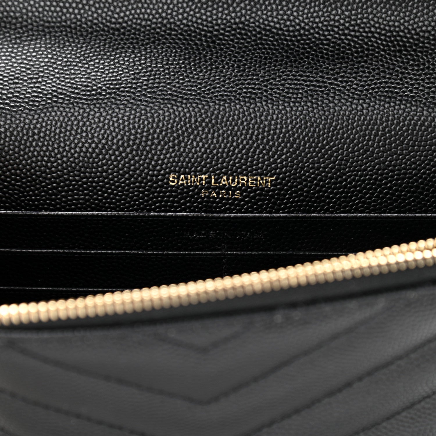 Saint Laurent Grain De Poudre Matelasse Chevron Monogram Envelope Chain Wallet Black 6 of 10
