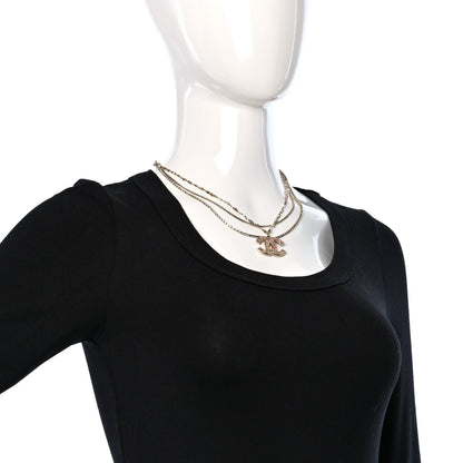 Chanel Crystal Pearl Tweed Effect Multi Strand CC Short Necklace Gold Pink 3 of 4