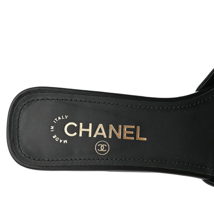 Chanel Lambskin Pearl CC Sandals 39 Black 7 of 11