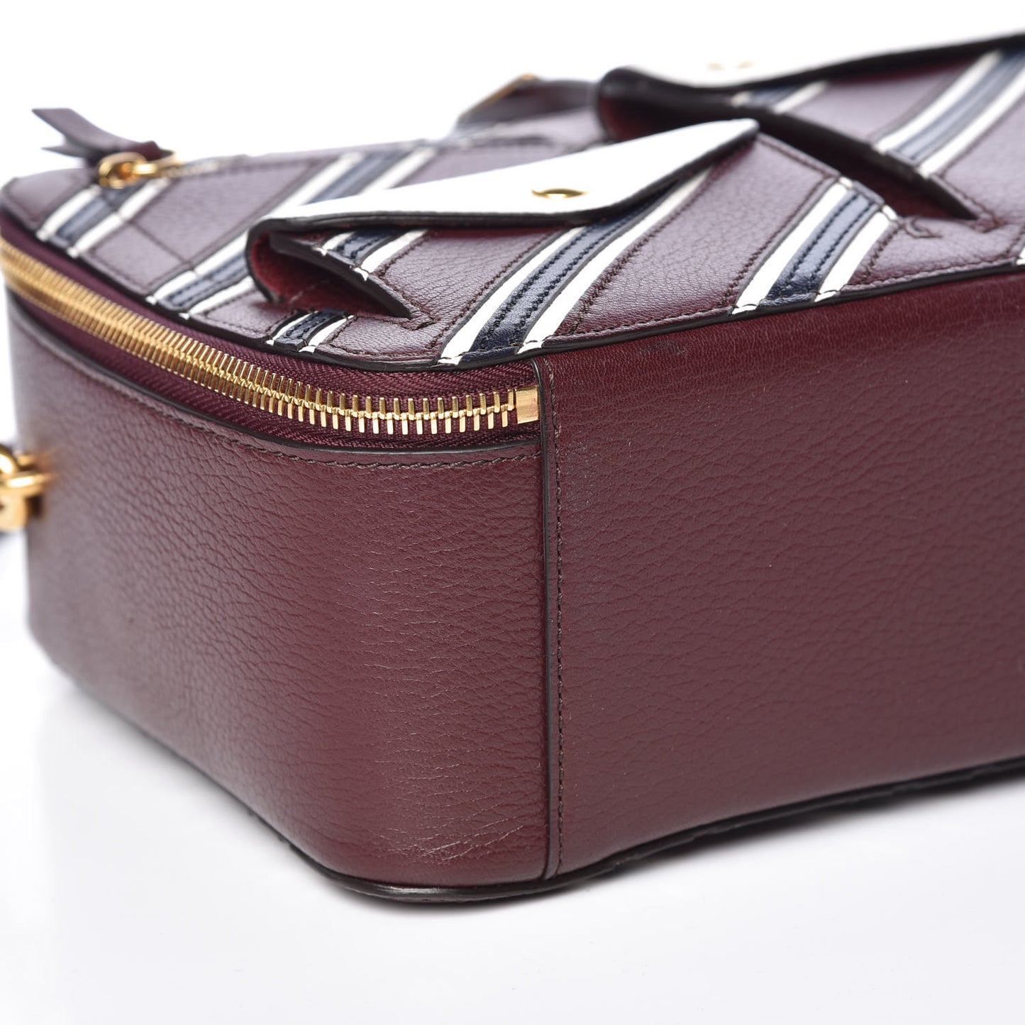 Shiny Smooth Lambskin Stripe Patchwork Cherwell Square Shoulder Bag Burgundy Midnight White