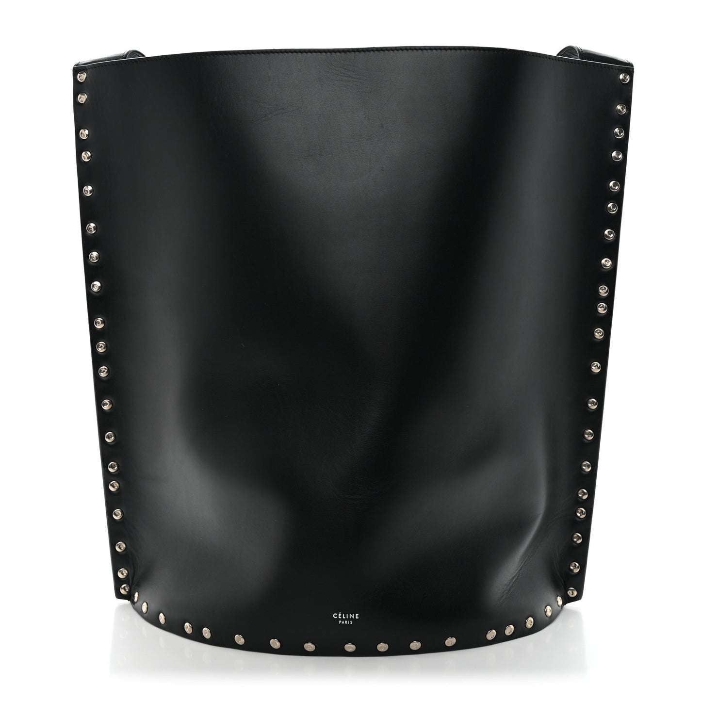 Satinated Natural Calfskin Large Studs Bucket Shoulder Bag Black