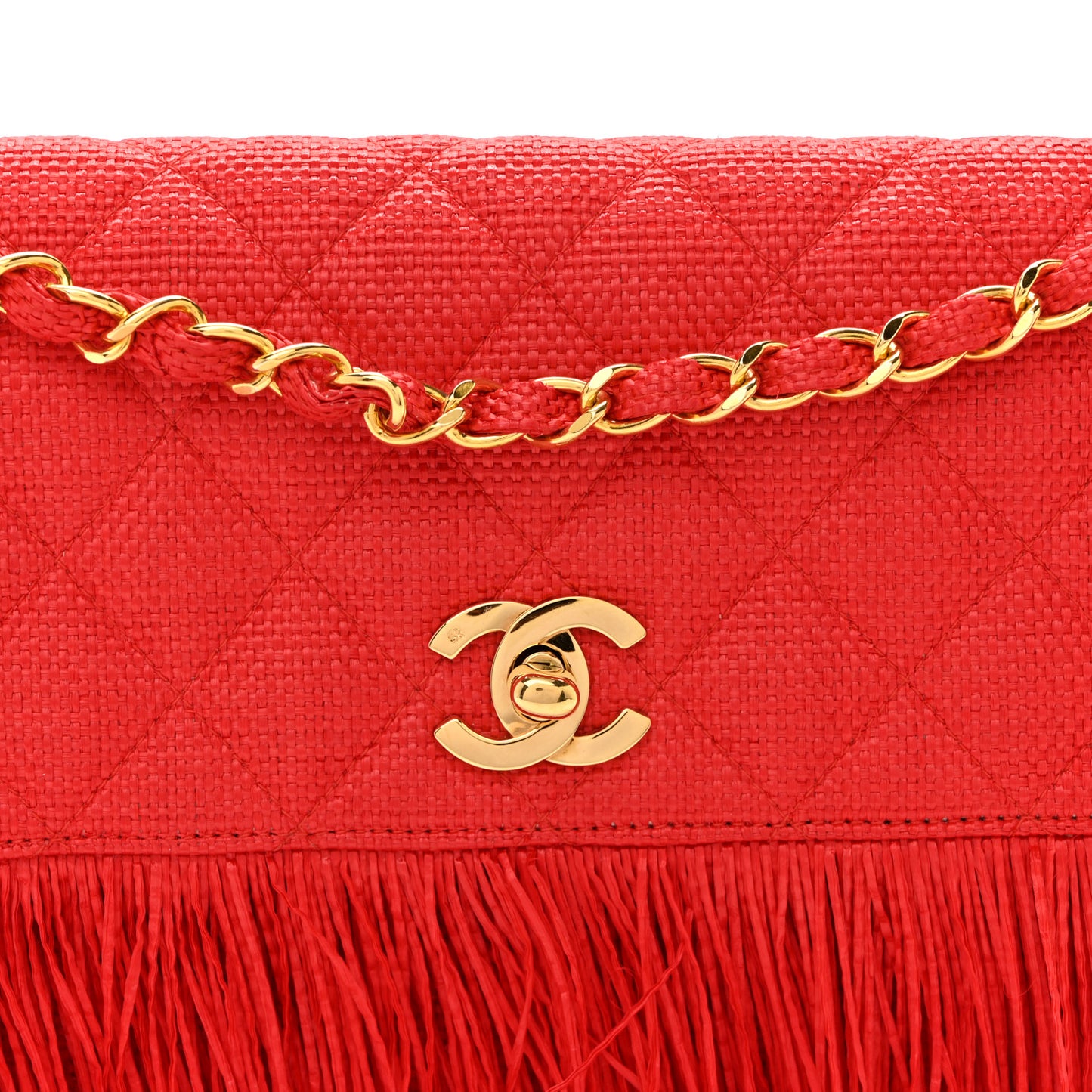Woven Raffia Quilted CC Fringe Flap Red