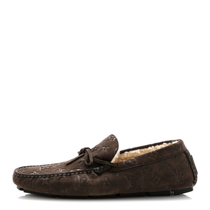 Louis Vuitton Suede Shearling Monogram Mens LV Driver Moccasin Loafers 8.5 1 of 8