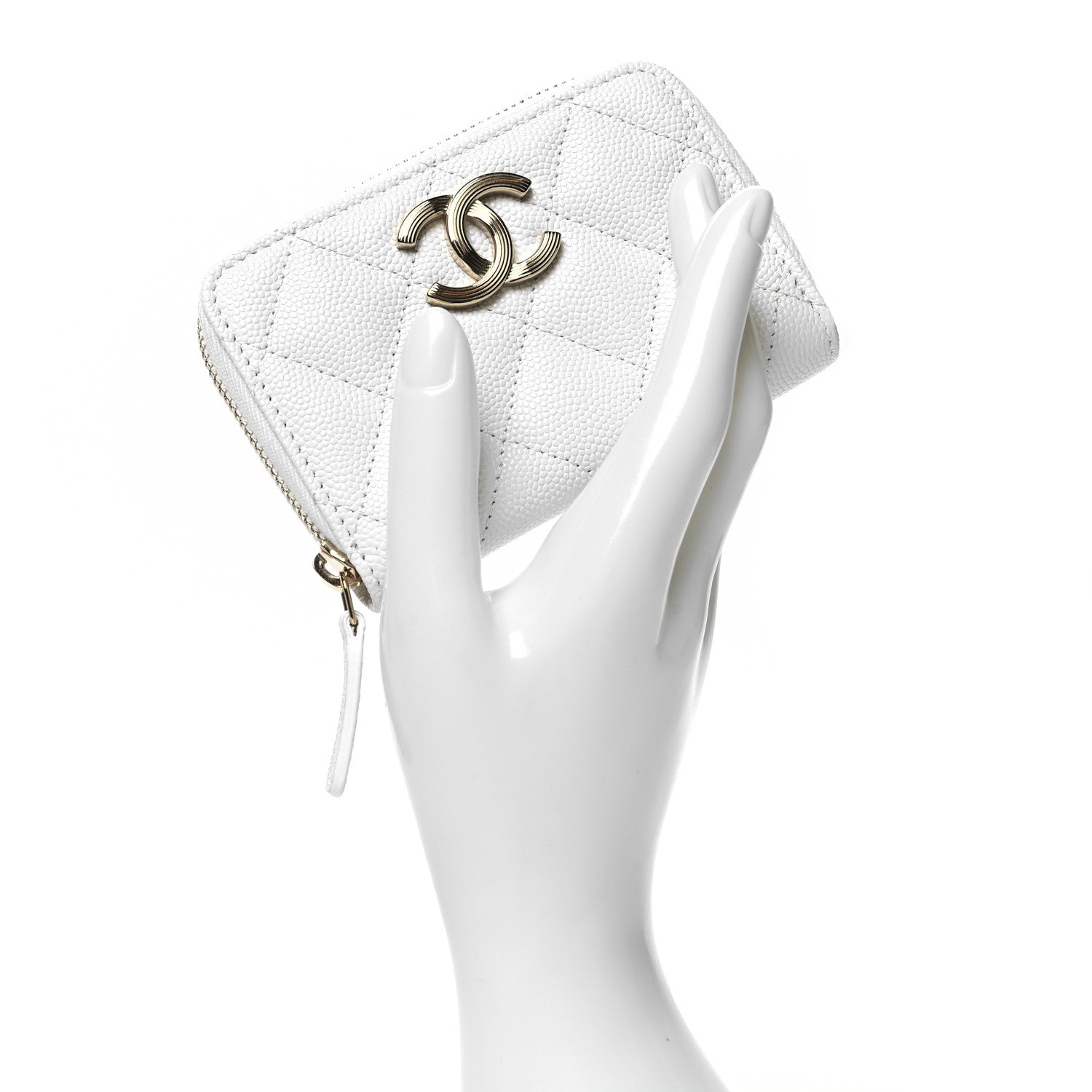 Chanel Caviar Quilted Striated CC Zip Coin Purse White 2 of 8