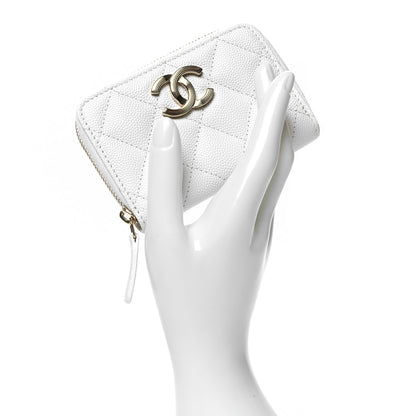 Chanel Caviar Quilted Striated CC Zip Coin Purse White 2 of 8